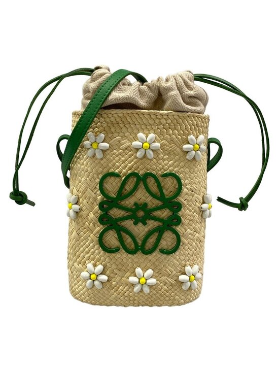 Loewe Handbags - Loewe Shoulder Bag Square Pocket Ivory Green Multi Beads Flower Drawstring Braid